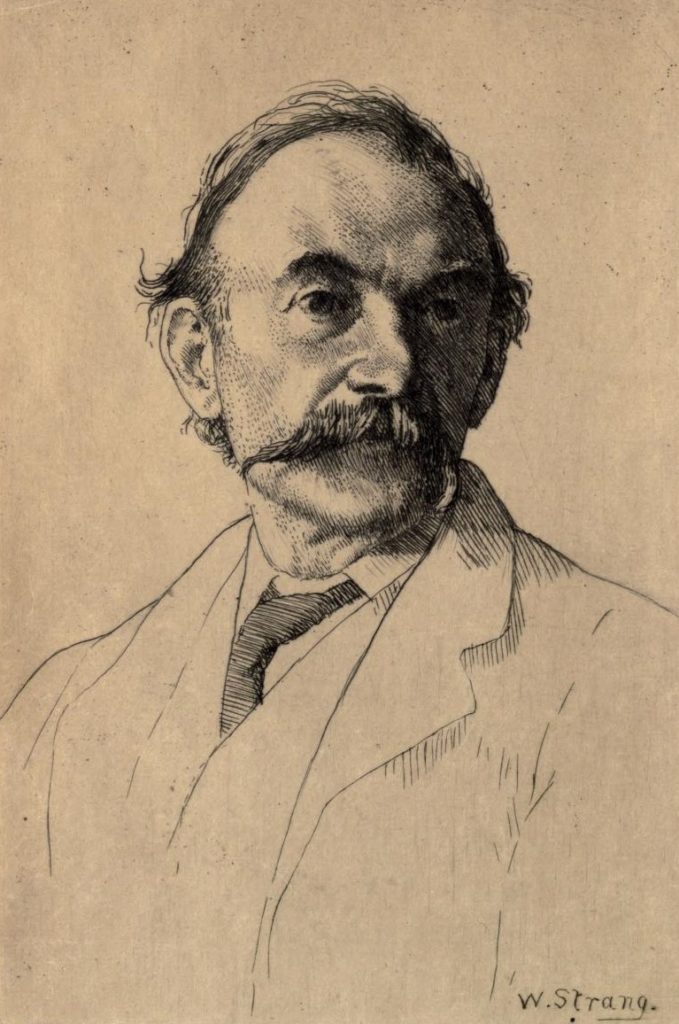Drawn portrait of author Thomas Hardy.