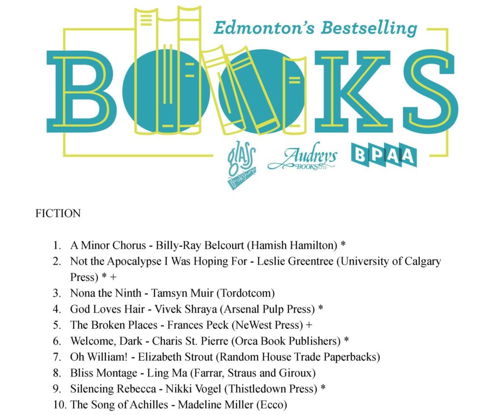 List of Edmonton's bestselling books for week of September 18, 2022, with The Broken Places in the number 5 spot for fiction.