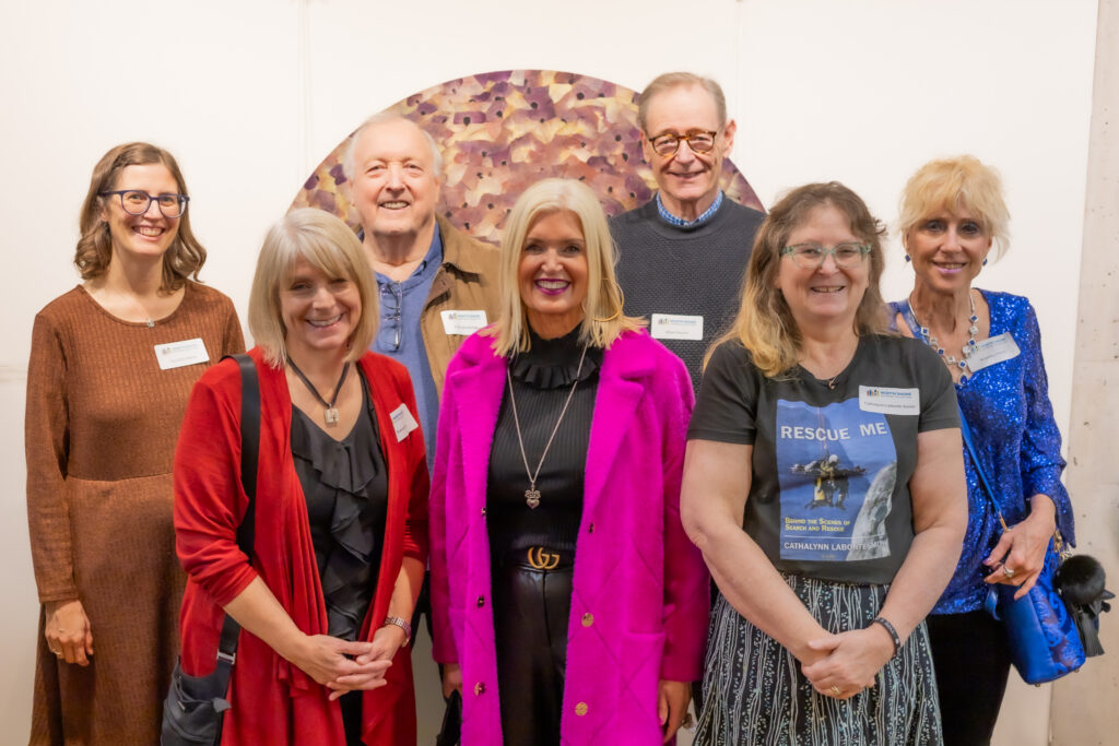 A few North Shore Writers' Association members who attended the reception for the 2023-2024 North Shore Authors Collection. Left to right: Samantha Adkins, Frances Peck, Peter Woodbridge, Lisa Bagshaw, Albert Brecht, Cathalynn Labonté-Smith, Rosemary Keevil